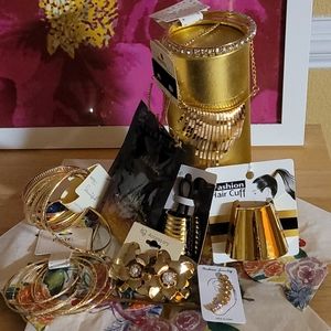11 PC Goldtone & Rhinestone Fashion Jewelry Bundle